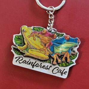 New Rainforest Cafe Key Chain Ring RFC Frogs Toad Rainbow Colors Tri-Frog